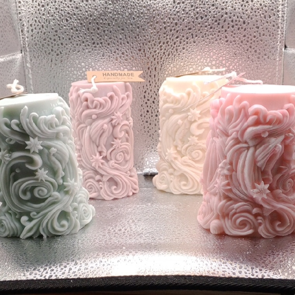 BaRich Candle For Life 💕Elegant Handmade Swirl Candles - Pink, Cream, and Green